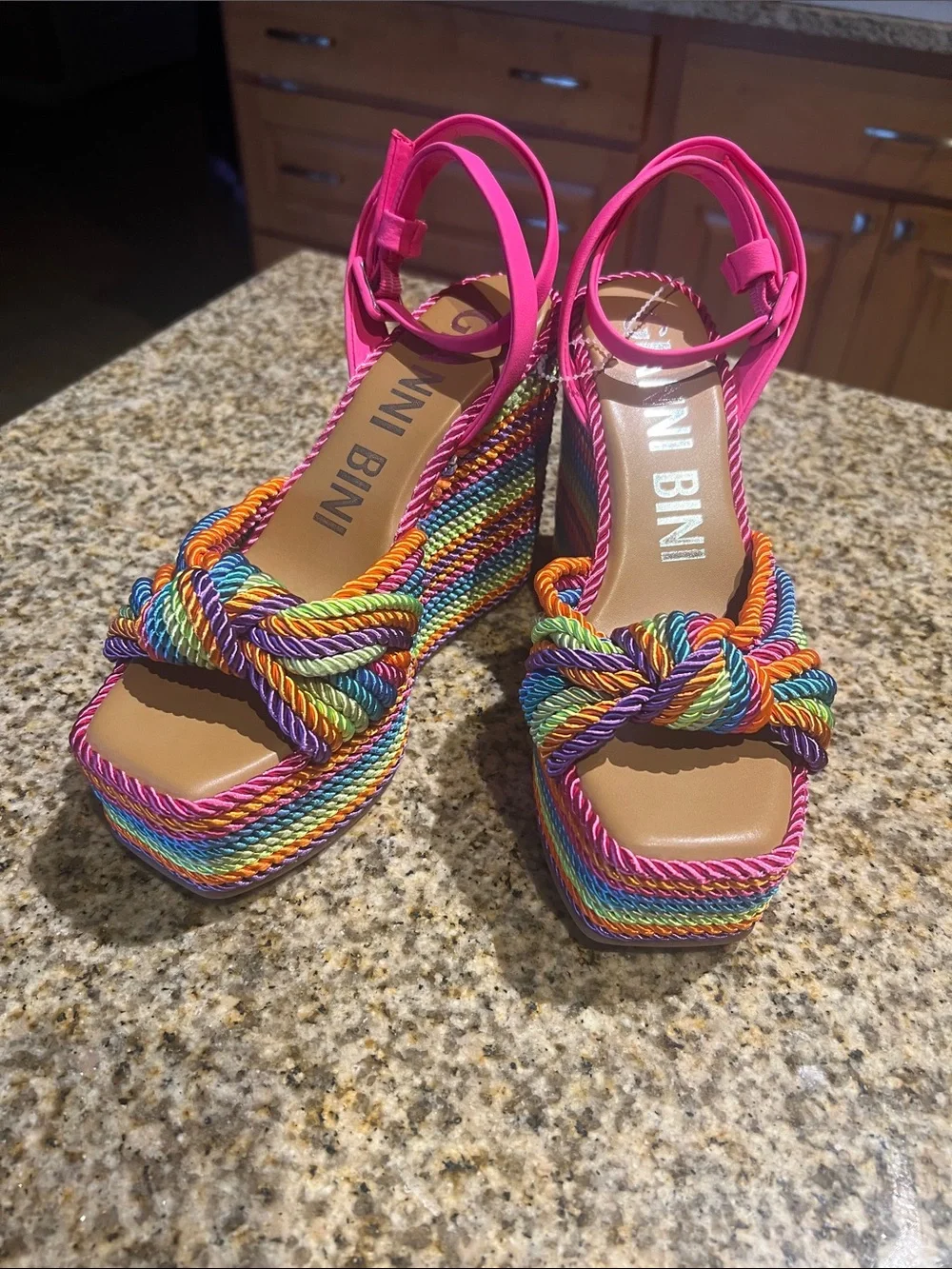 Gianni Bini Hot Pink Rainbow Rope Wedge Sandals